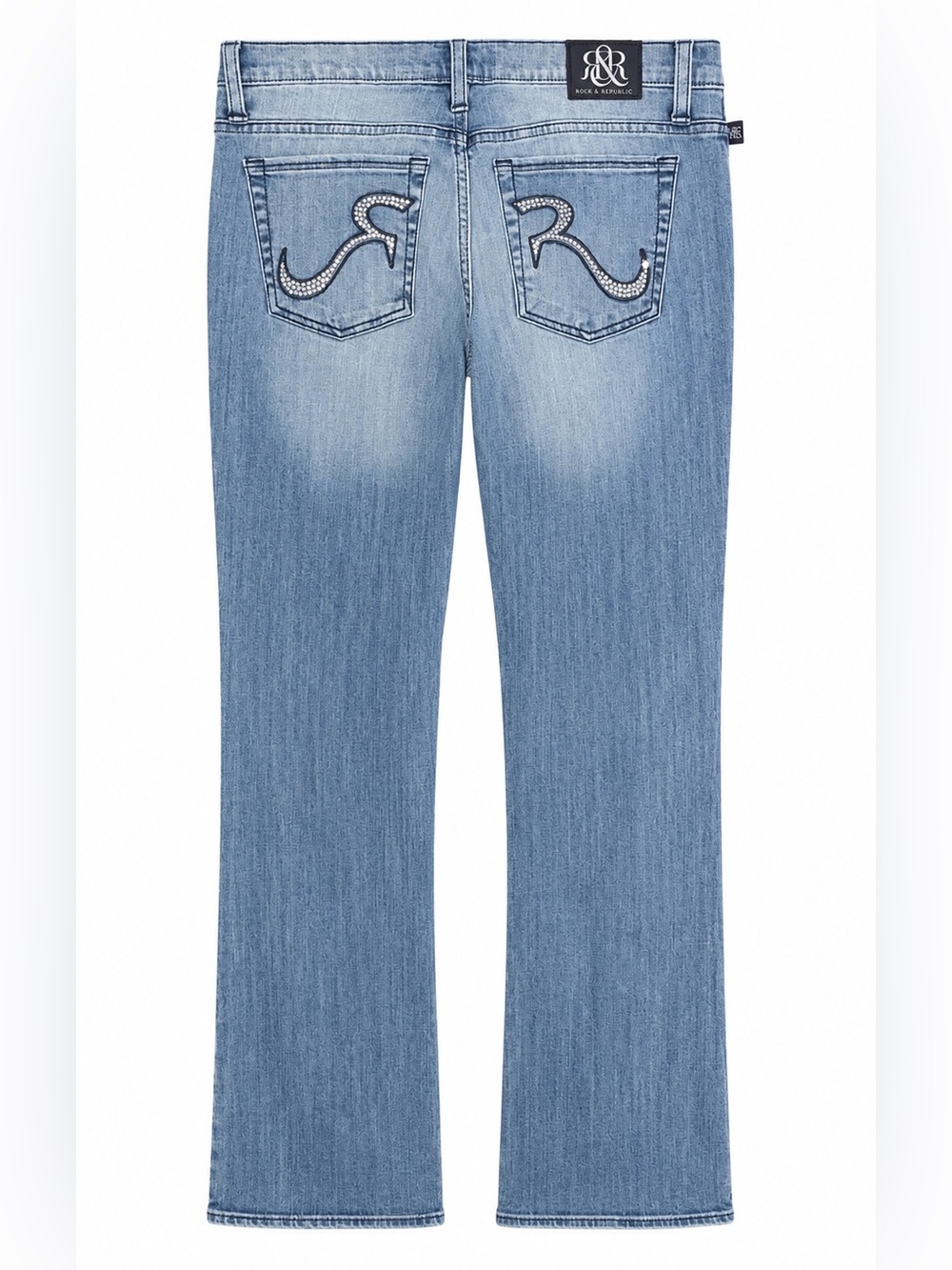 Rock & Republic Kasandra Bootcut Embroidered Rhinestones Distressed Jeans 12M